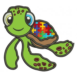 Autism Awareness Turtle Applique Machine Embroidery Design Digitized Pattern